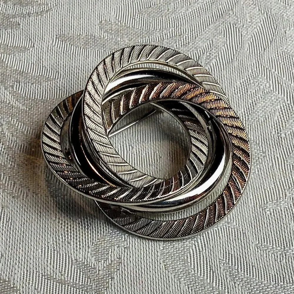 Vintage Matte Silver Textured Circle Brooch